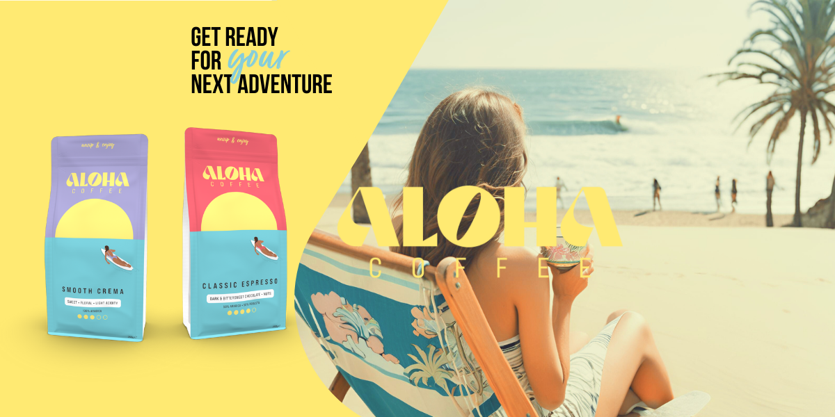 Aloha Coffee Landing Page Woman with Coffee and Waves